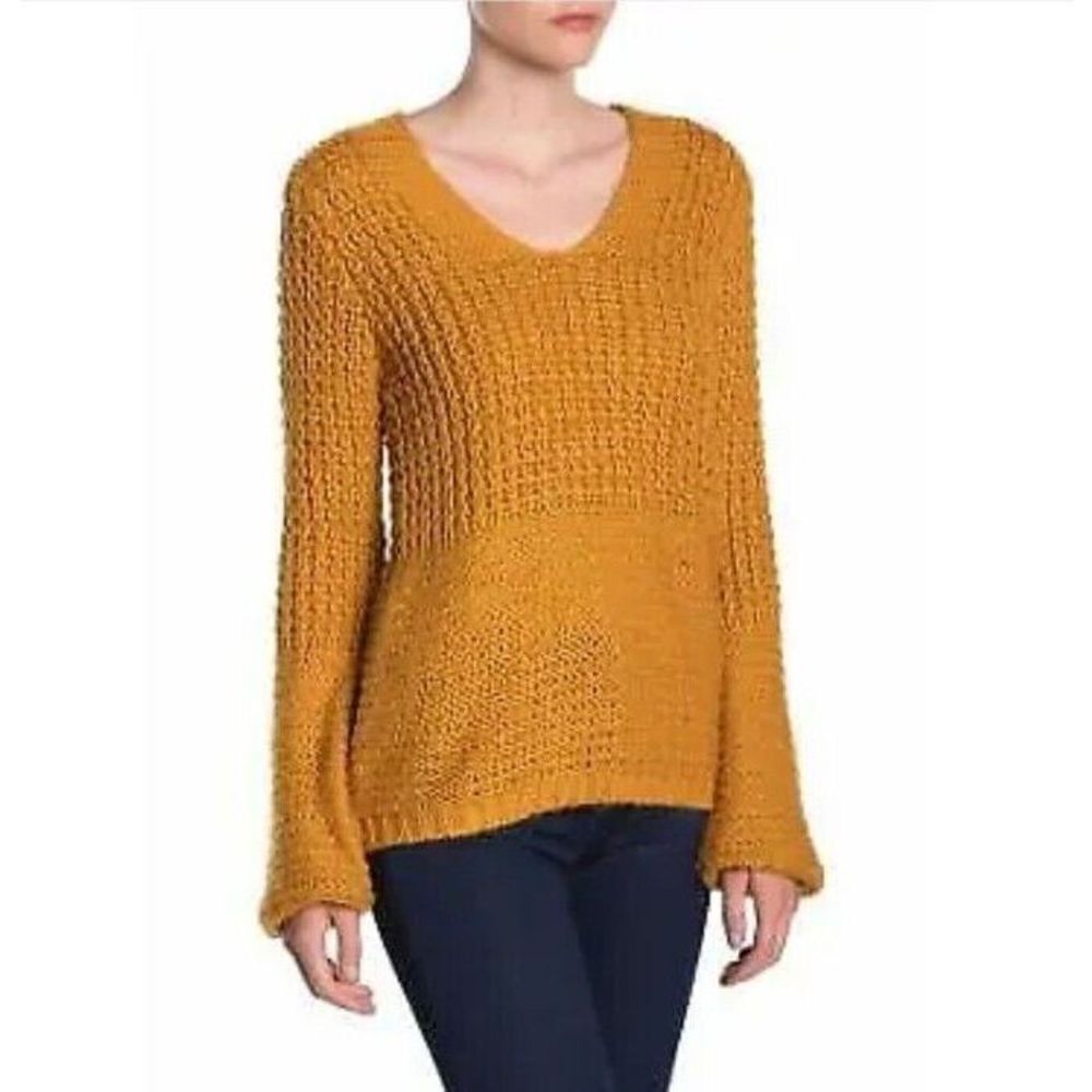 NWT Ady P Chunky Sweater Women Size XL Yellow Butternut V-Neck Pullover Stretchy